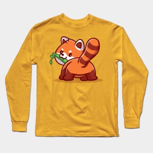 Cute Red Panda Eating Bamboo Cartoon Long Sleeve T-Shirt